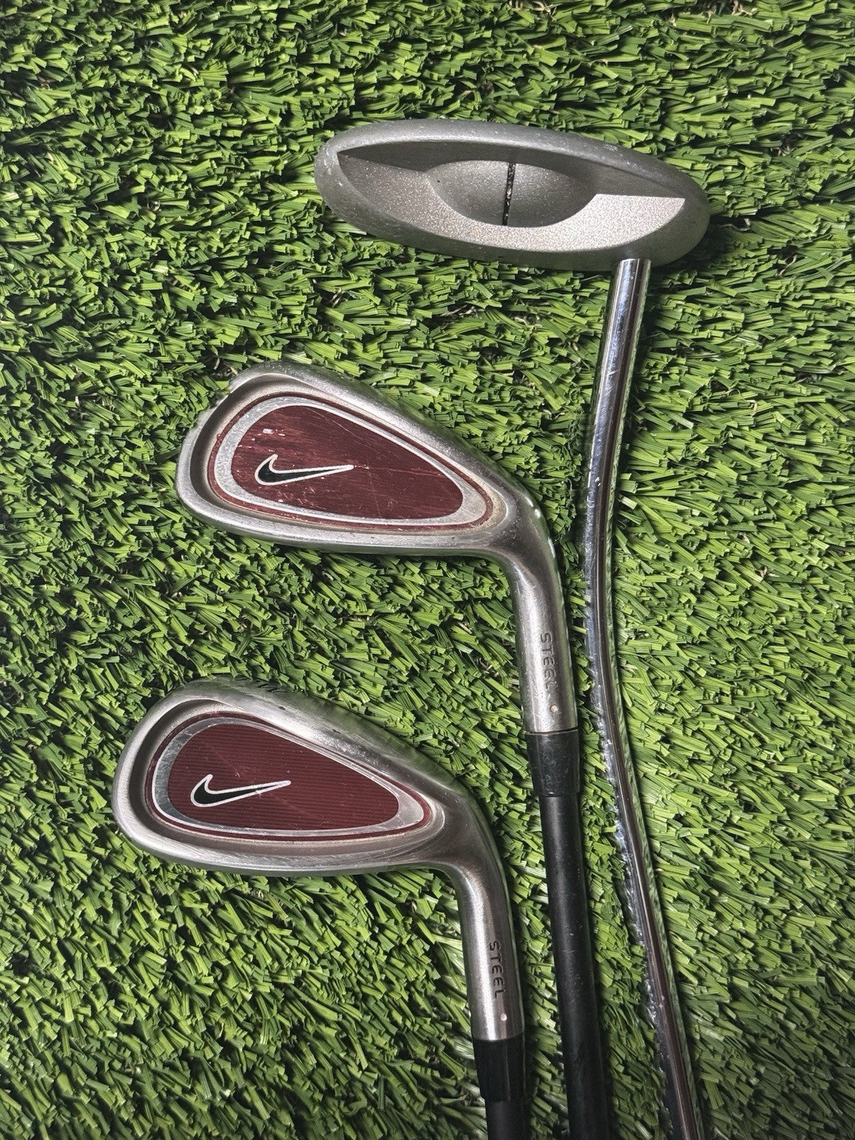 Nike Steel Jr. Junior Kids Golf Clubs Set 3 Pc Putter, PW, Mid Irons RH Youth